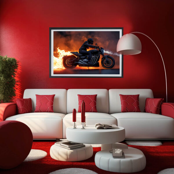 Triumph Rocket 3 in Flammen Motorrad Bild Poster Wandbild als Dekoration