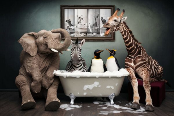 Lustige Badewanne Tierbilder Poster Set für Badezimmer